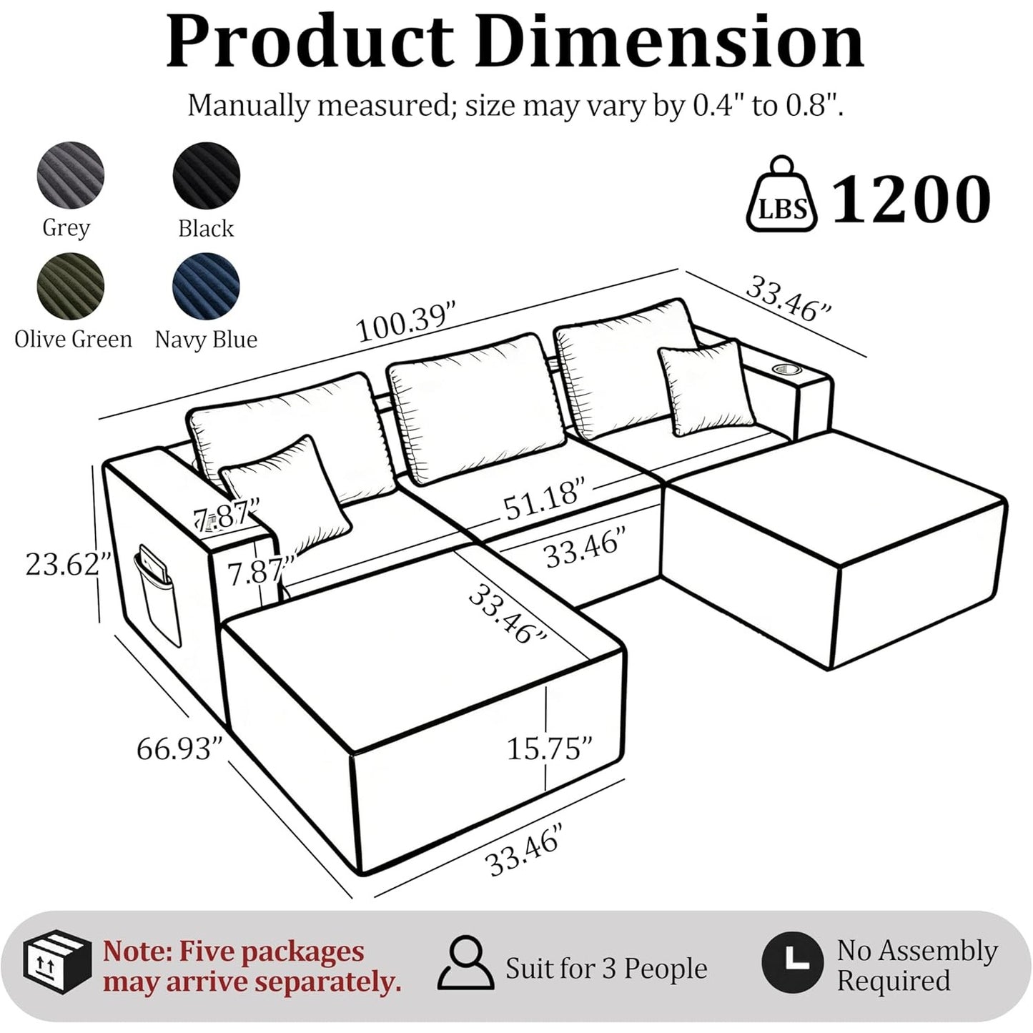 U-Shaped Cloud Modular Sectional Sofa